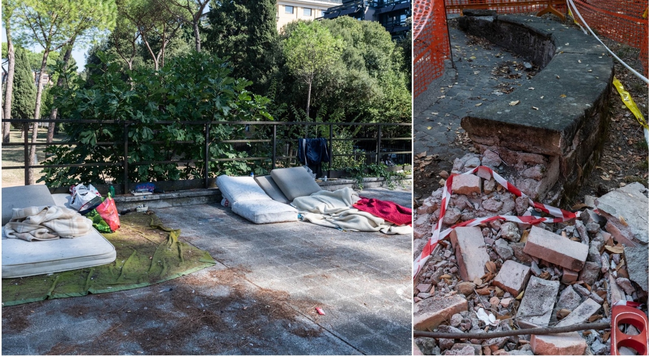Il degrado dei senzatetto accampati a Villa Borghese