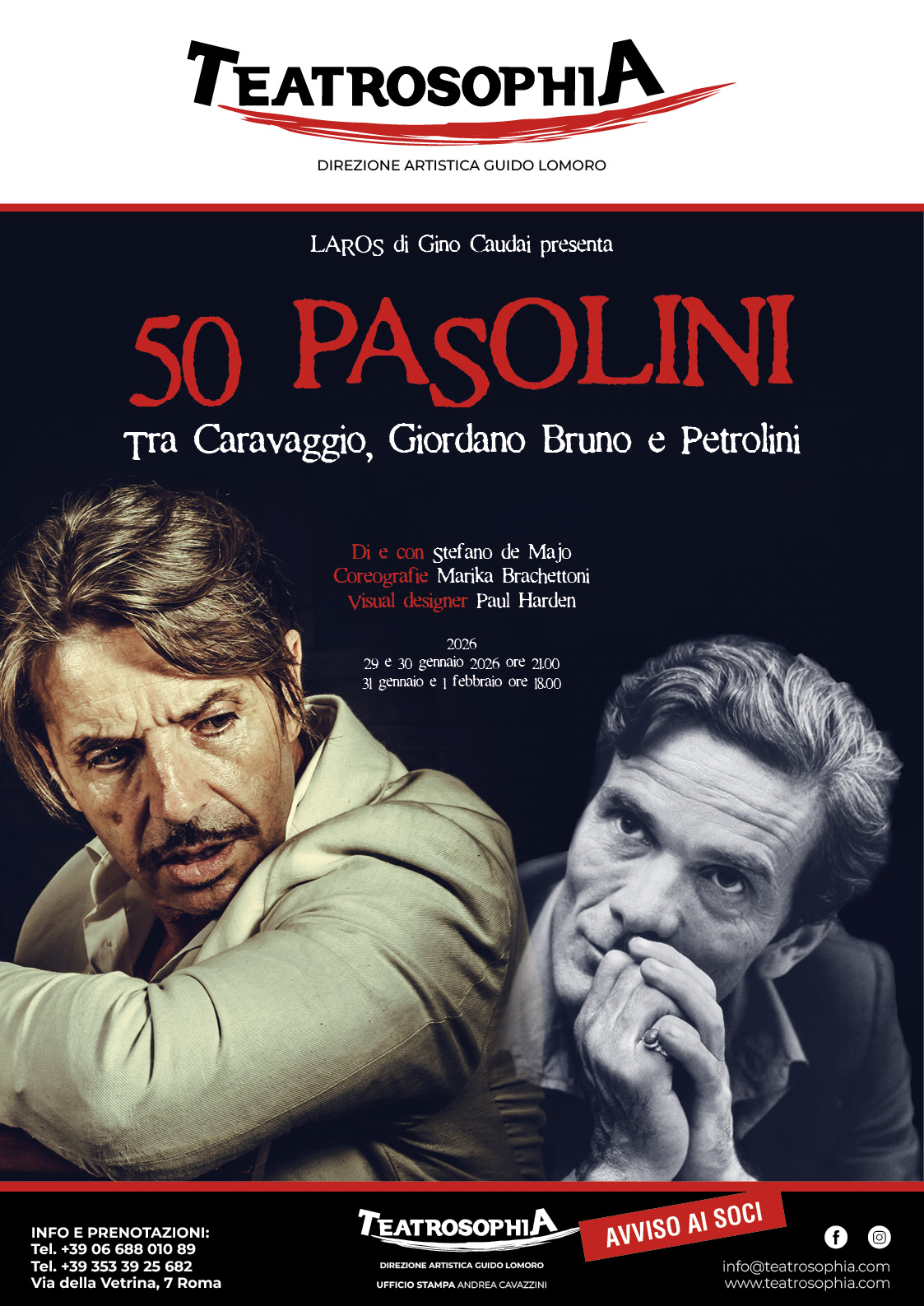 “50 Pasolini” al Teatrosophia: in scena il mistero di Petrolio
