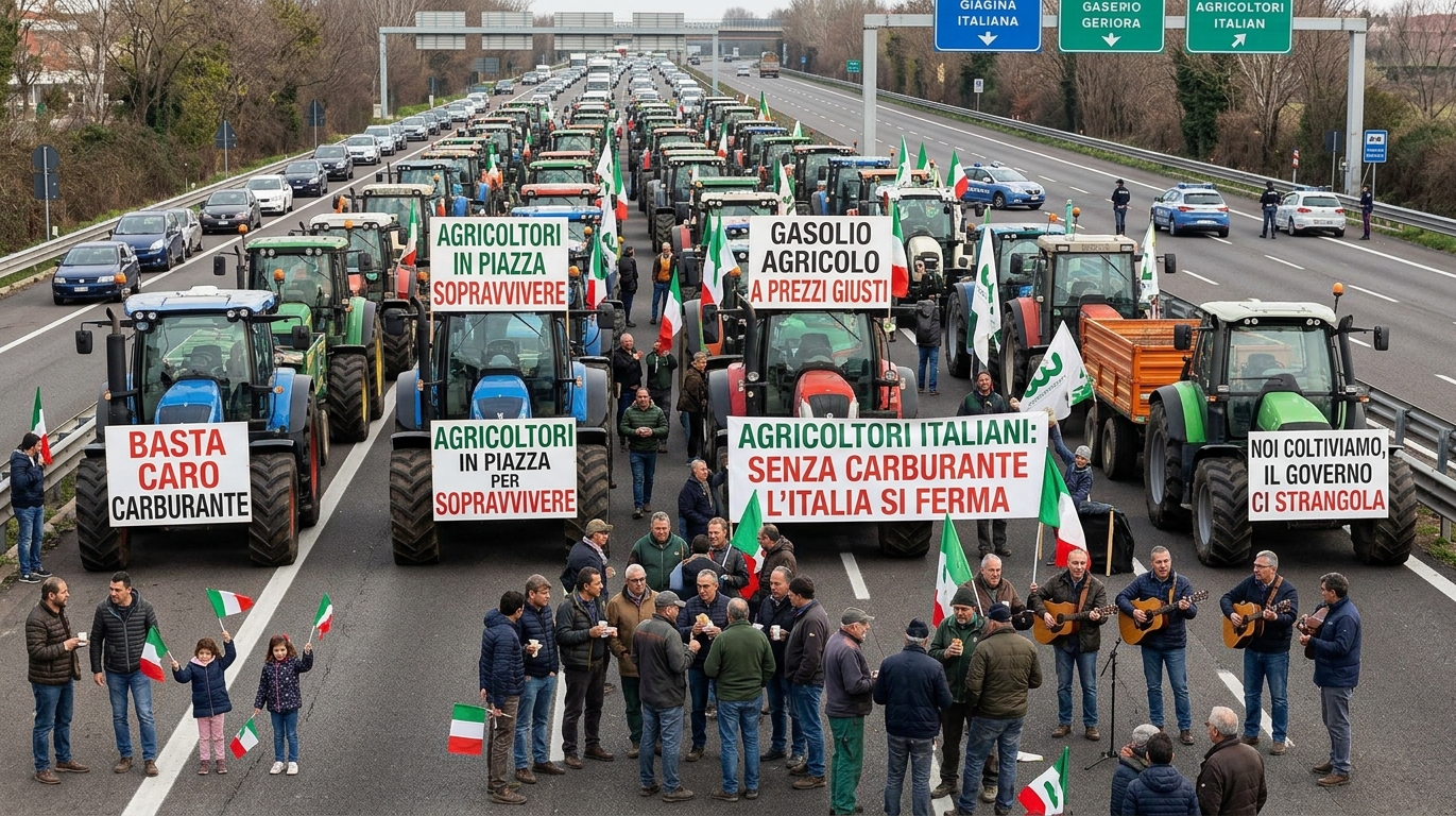 Caro-carburanti, la protesta di autotrasportatori e agricoltori blocca l’A1 e converge su Roma: caos in Piazza dei Cinquecento